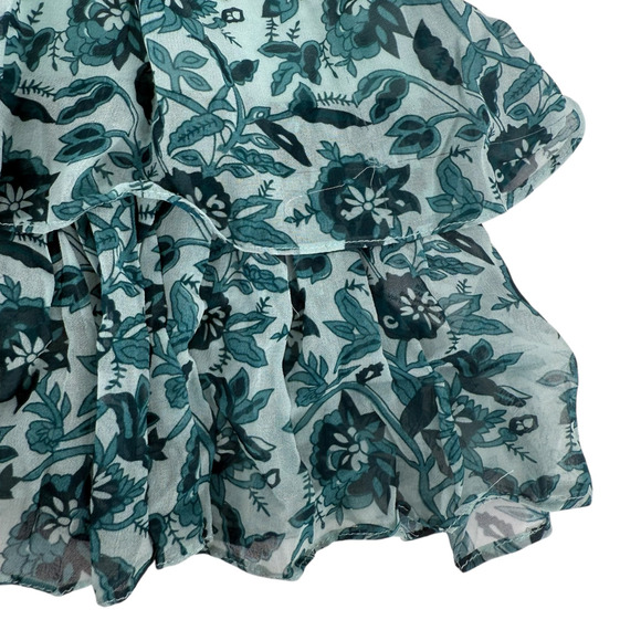 Anthropologie NIKASHA Mini Skirt Tiered Floral Beaded Size S Blue Green Boho - Picture 5 of 10
